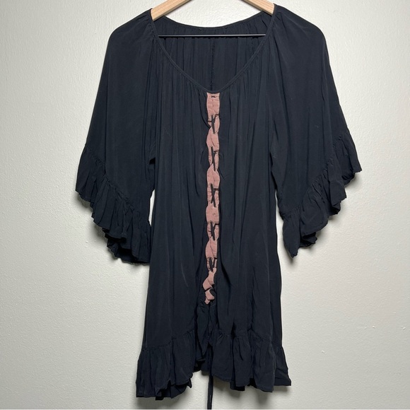 Idyllwind Women Plus Size Top 2X Black Western Boho‎ Lace Up Ruffle Cowgirl - Picture 1 of 7